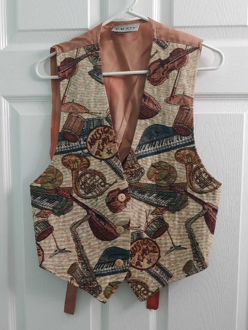 Vintage FACETS Tapestry Vest Musical Instruments Music Teacher Knit Size M